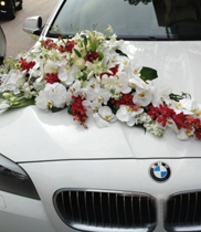 Xe hoa cưới kết lan hồ điệp trắng-ly trắng-mokara đỏ-hồng trắng