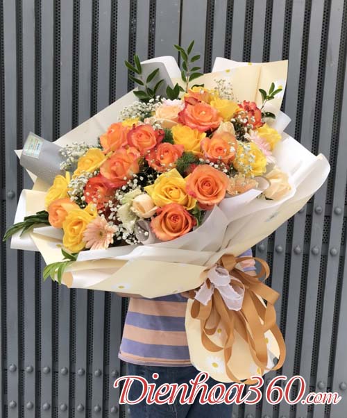 Hoa sinh nhật hoa hồng cam Dienhoa360