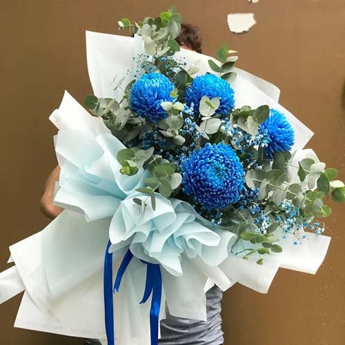 Bó hoa cúc mẫu đơn màu xanh