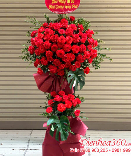 Kệ hoa khai trương hoa hồng đỏ
