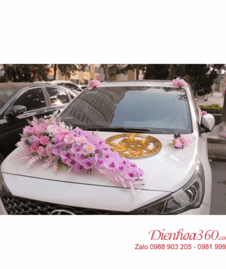 Hoa lụa xe cưới màu hồng