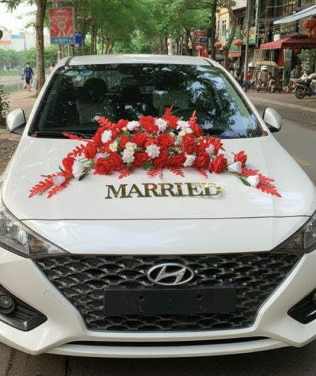 Bộ Hoa giả trang trí xe cưới ĐẾ NAM CHÂM