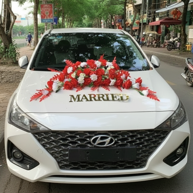 Bộ Hoa giả trang trí xe cưới ĐẾ NAM CHÂM
