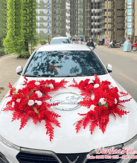 Hoa lụa trang trí xe màu trắng