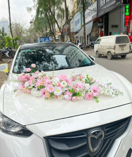Hoa giả xe hoa màu hồng