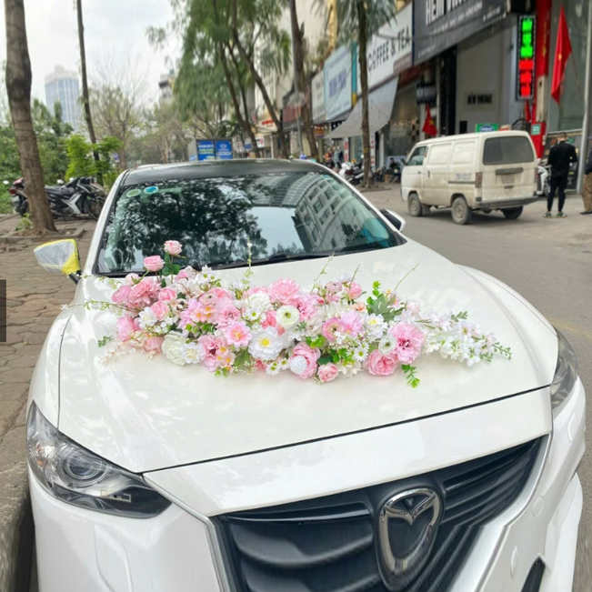 Hoa giả xe hoa màu hồng